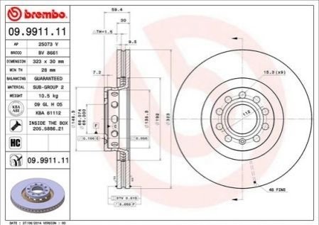 Тормозной диск BREMBO 09.9911.11 (фото 1)