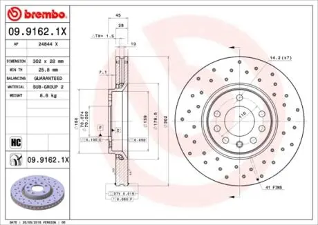 Тормозной диск BREMBO 09.9162.1X