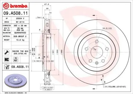 Фото тормозной диск BREMBO 09.A508.11 Тормозной диск BREMBO 09.A508.11