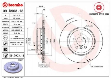Тормозной диск BREMBO 09.D903.13