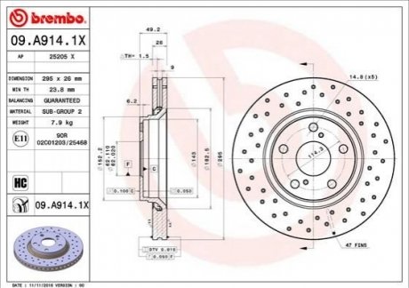 Гальмівний диск BREMBO 09.A914.1X (фото 1)