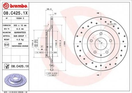 Тормозной диск BREMBO 08.C425.1X