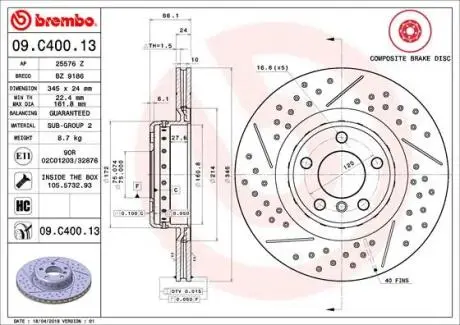 Тормозной диск BREMBO 09.C400.13
