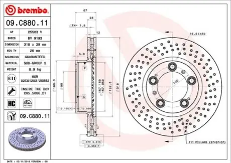 Диск гальмівний передн. лів. PORSCHE 911/Boxster 97-13 BREMBO 09.C880.11