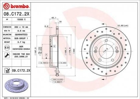 Тормозной диск BREMBO 08.C172.2X (фото 1)