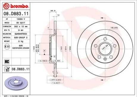 Гальмівний диск BREMBO 08.D883.11