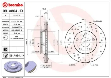 Тормозной диск BREMBO 09.A864.1X