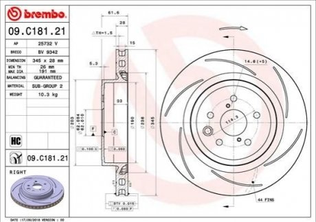 Тормозной диск BREMBO 09.C181.21 (фото 1)