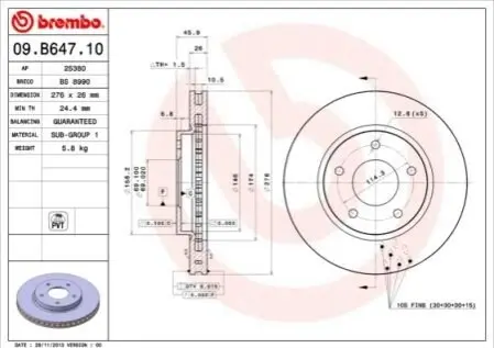 Тормозной диск BREMBO 09.B647.11