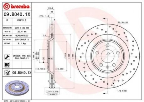 Тормозной диск BREMBO 09.B040.1X