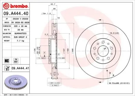 Тормозной диск BREMBO 09.A444.40