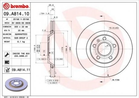 Гальмівний диск BREMBO 09.A814.11