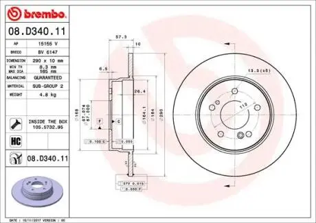 Тормозной диск BREMBO 08.D340.11