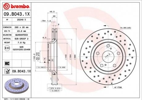 Тормозной диск BREMBO 09.B043.1X (фото 1)