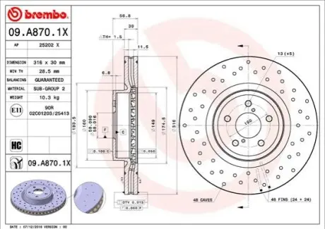 Тормозной диск BREMBO 09.A870.1X