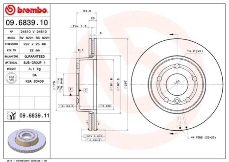 Тормозной диск BREMBO 09.6839.11