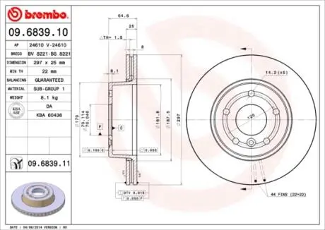 Фото тормозной диск BREMBO 09.6839.11 Тормозной диск BREMBO 09.6839.11