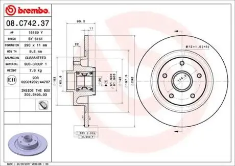 Тормозной диск BREMBO 08.C742.37