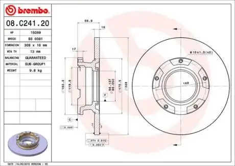 Диск гальмівний BREMBO 08.C241.20