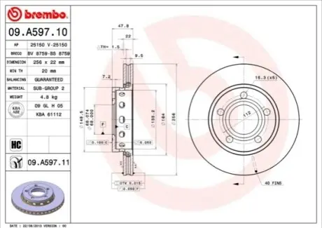 Тормозной диск BREMBO 09.A597.11