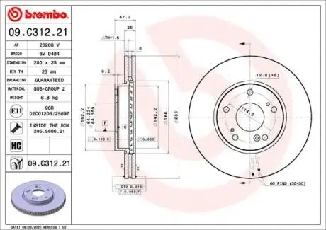 Тормозной диск BREMBO 09.C312.21