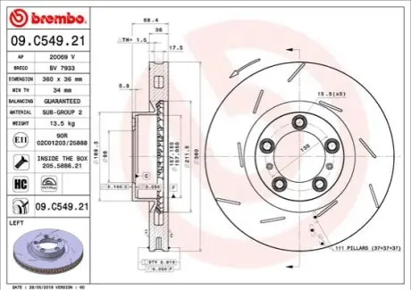 Тормозной диск BREMBO 09.C549.21