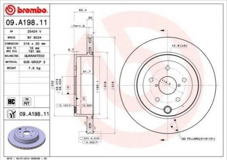 Тормозной диск BREMBO 09.A198.11 (фото 1)