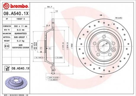Тормозной диск BREMBO 08.A540.1X (фото 1)