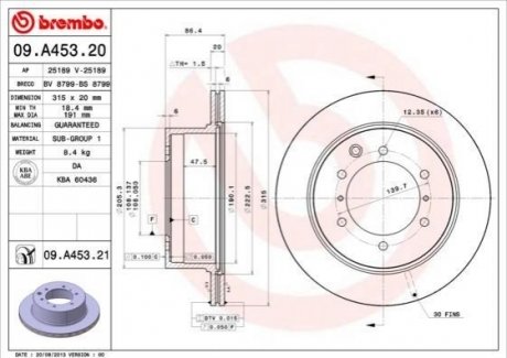 Тормозной диск BREMBO 09.A453.21 (фото 1)