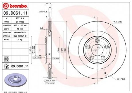 Тормозной диск BREMBO 09.D061.11 (фото 1)