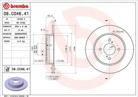 Тормозной диск BREMBO 08.C046.41