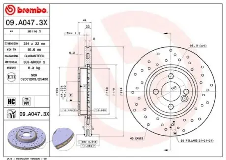 Тормозной диск BREMBO 09.A047.3X