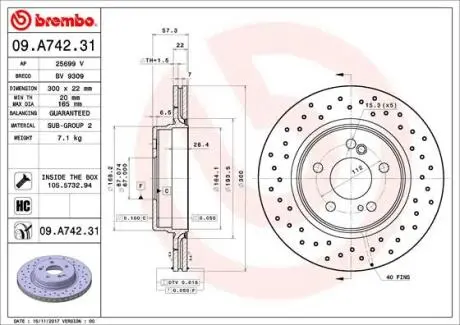 Фото тормозной диск BREMBO 09.A742.31 Тормозной диск BREMBO 09.A742.31