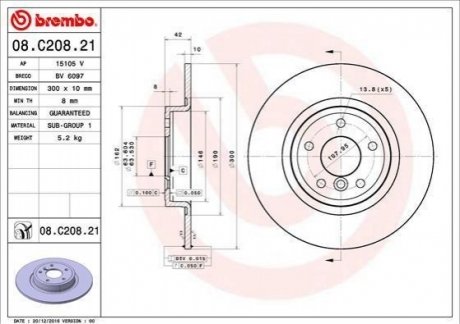 Тормозной диск BREMBO 08.C208.21