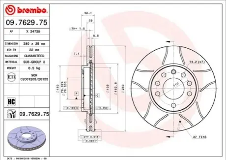 Тормозной диск BREMBO 09.7629.75