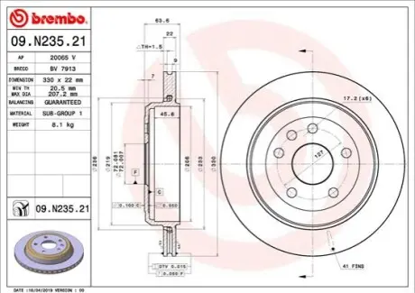 Гальмівний диск зад. Jeep Grand Jerokee 10- BREMBO 09.N235.21
