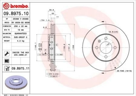 Гальмівний диск BREMBO 09.B975.11 (фото 1)