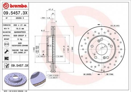 Тормозной диск BREMBO 09.5457.3X (фото 1)