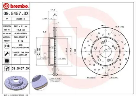 Тормозной диск BREMBO 09.5457.3X