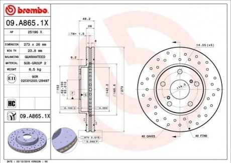 Тормозной диск BREMBO 09.A865.1X