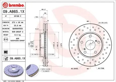 Тормозной диск BREMBO 09.A865.1X