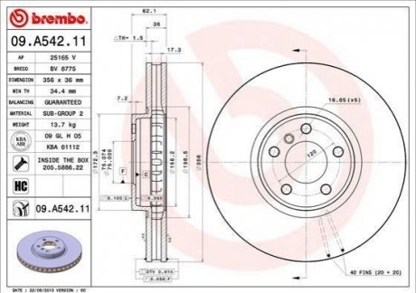 Тормозной диск BREMBO 09.A542.11 (фото 1)