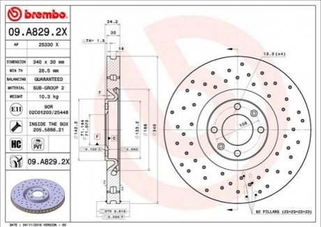 Гальмівний диск BREMBO 09.A829.2X