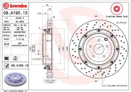 Гальмівний диск BREMBO 09.A190.13