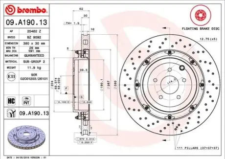 Гальмівний диск BREMBO 09.A190.13