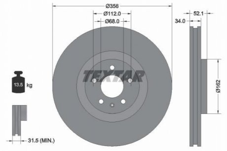 Диск гальмівний (передній) Audi A6/A7 Sportback 10- (356х34) PRO+ TEXTAR 92238205 (фото 1)