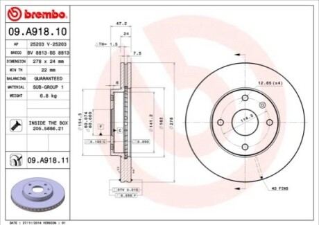 Гальмівний диск BREMBO 09.A918.11