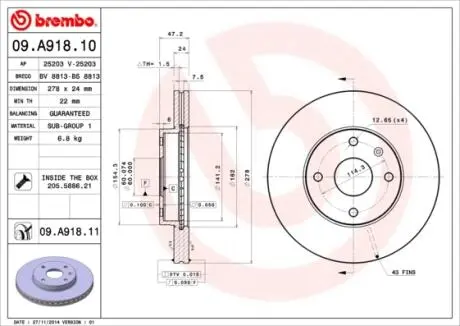 Тормозной диск BREMBO 09.A918.11
