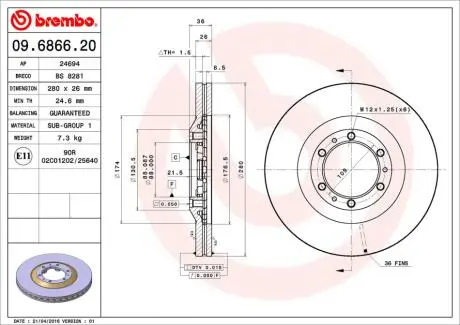 Фото тормозной диск BREMBO 09.6866.20 Тормозной диск BREMBO 09.6866.20