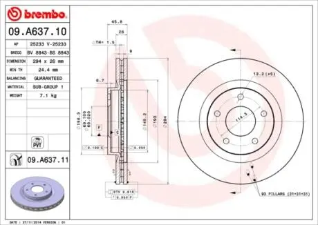 Гальмівний диск пер. 4008/ASX/C4/Caliber/Compass (06-21) BREMBO 09.A637.10